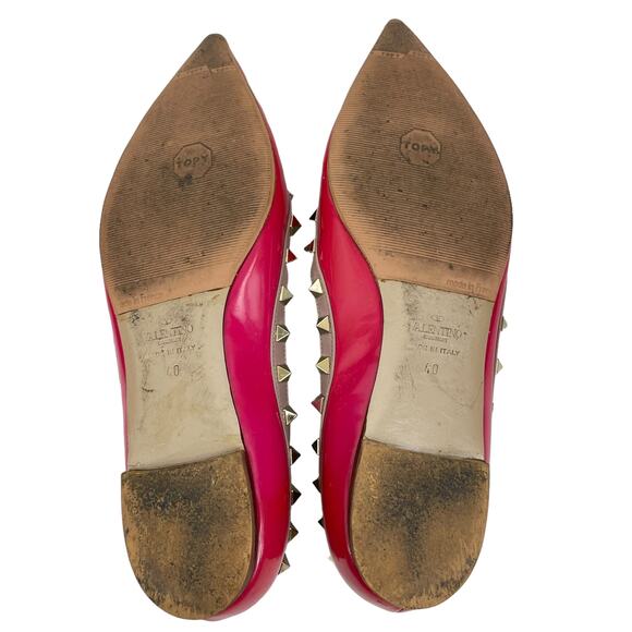 Valentino Garavani Rockstud Two Tone Poined Toe Flats Red Pink Size 40 - Picture 7 of 11